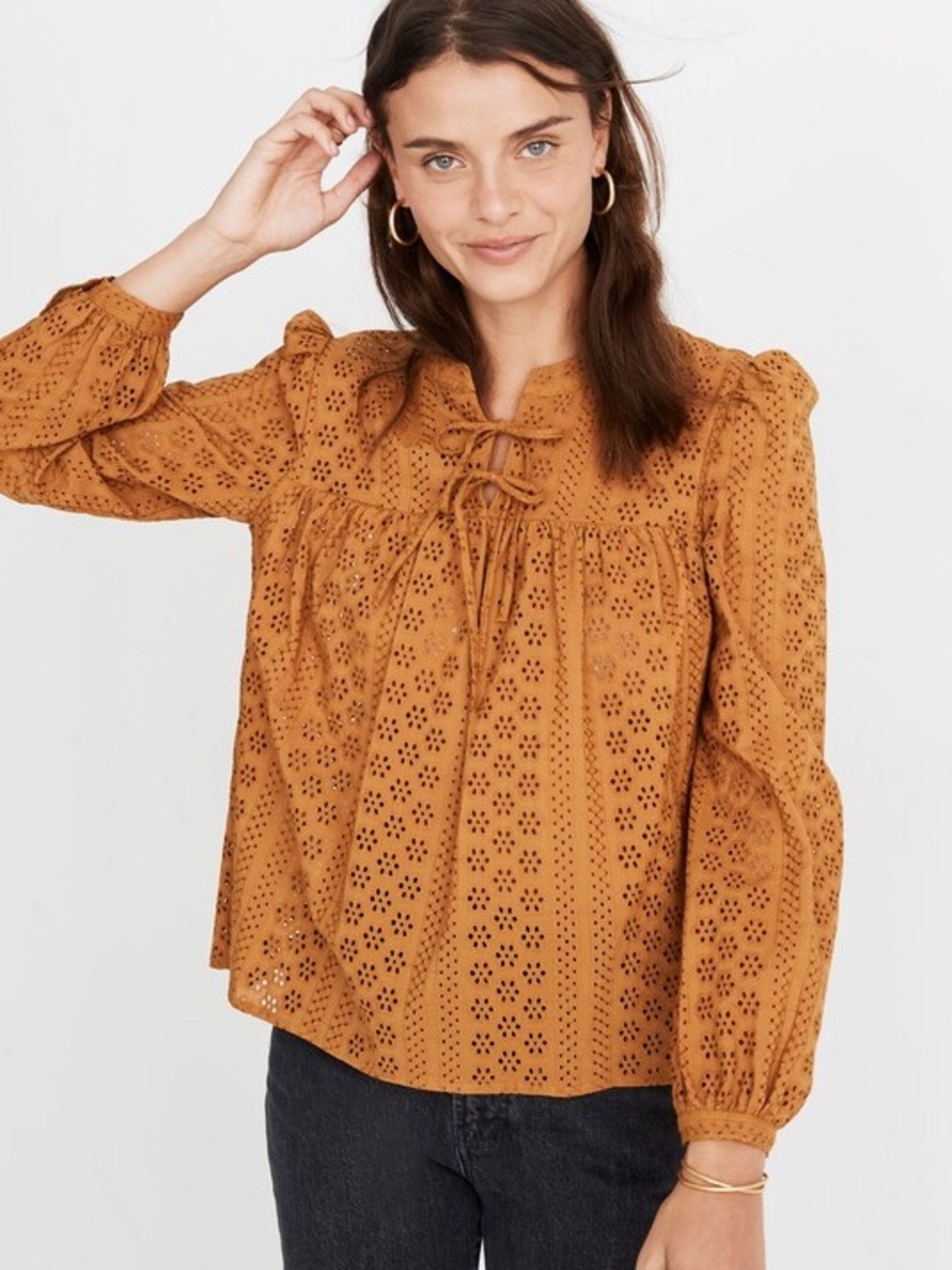 Madewell Double Tie Cotton Peasant Top Small